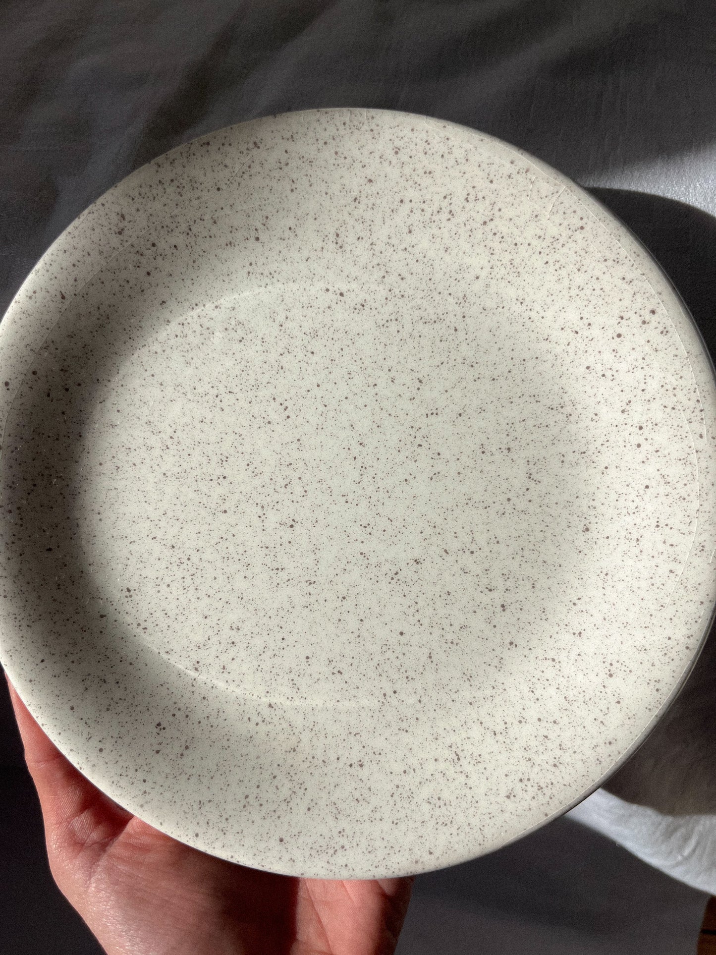 Assiette blanche mouchetée