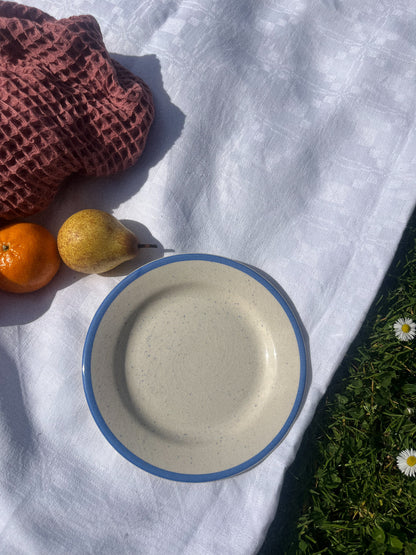 Assiette tachetée liseré bleu